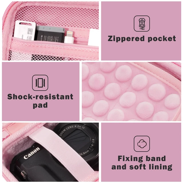 Alt view image 6 of 7 - Hard Shell Digital Camera Case for Canon G7X Mark III -Pink | Compact Small Cameras Travel Carrying Storage Bag for Sony Cybershot, PowerShot SX740, Ricoh GR III, Kodak Pixpro
