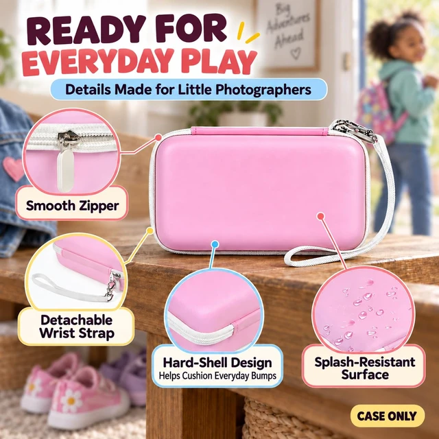 Alt view image 3 of 7 - Kids Instant Print Camera Case for DYLANTO for ESOXOFFORE Cameras | Portable Digital Camera Case Organizer for ETIKEZ for YTETCN for DUDUDRAGON with Pocket for Accessories (Box Only)-Pink