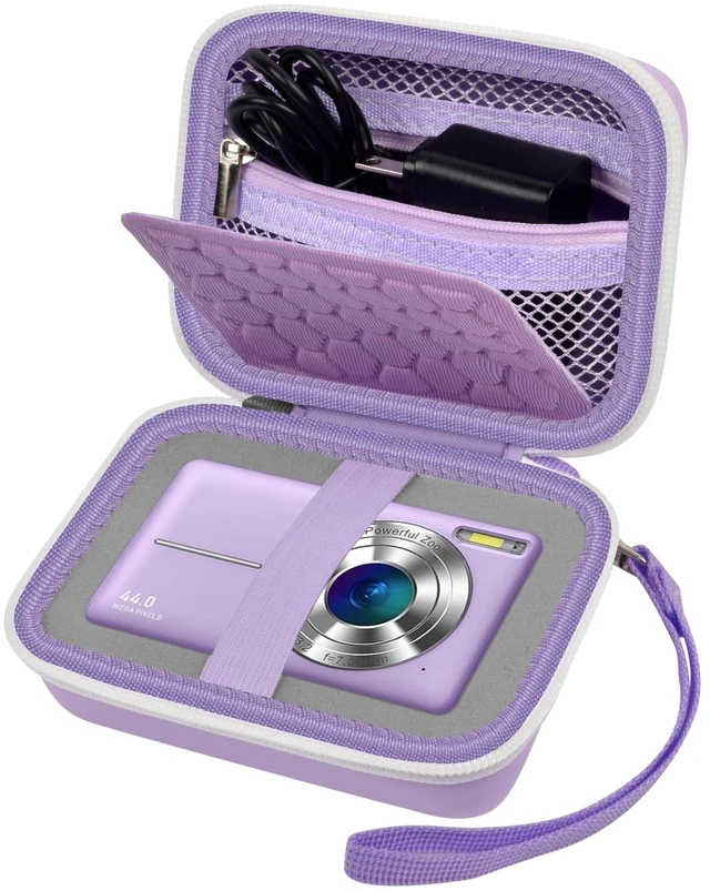 Main image of Digital Camera Case for Kodak PIXPRO FZ45 FZ55 for Travel, Purple | Fits Cameras up to 4.33 x 3.07 x 2.3 in, Pre-Cut Foam, Elastic Strap&Hand Strap, Mesh Pocket for Accessories, Case Only