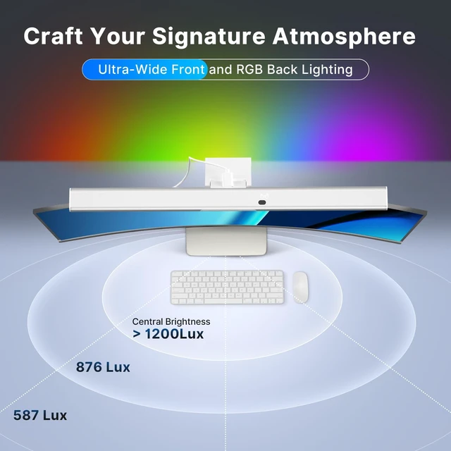 Alt view image 4 of 7 - LED Monitor Light Bar, Computer Monitor Lamp for Home Office & Gaming | Backlight, CRI95+, 1200Lux, No Screen Glare, 5 CCT & 5 Brightness Levels, Touch & Gesture Control for Flat & Curved Monitors