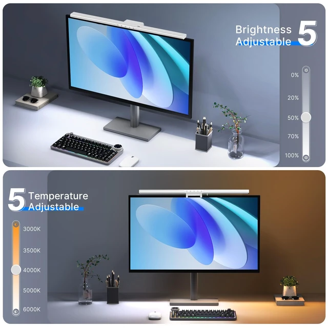 Alt view image 3 of 7 - LED Monitor Light Bar, Computer Monitor Lamp for Home Office & Gaming | Backlight, CRI95+, 1200Lux, No Screen Glare, 5 CCT & 5 Brightness Levels, Touch & Gesture Control for Flat & Curved Monitors