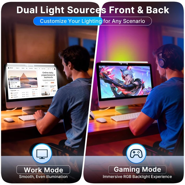 Alt view image 5 of 7 - LED Monitor Light Bar, Computer Monitor Lamp for Home Office & Gaming | Backlight, CRI95+, 1200Lux, No Screen Glare, 5 CCT & 5 Brightness Levels, Touch & Gesture Control for Flat & Curved Monitors
