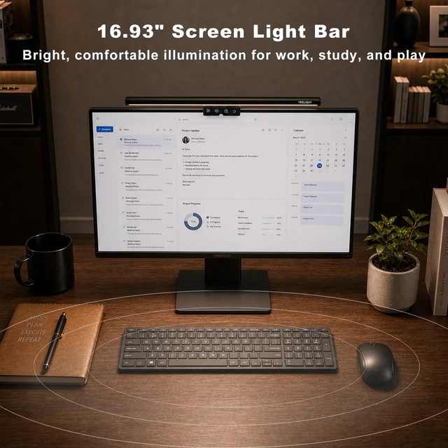 Alt view image 3 of 7 - YEELIGHT Monitor Light Bar, Computer Monitor Lamp for Home Office Gaming, 250LM No Glare Eye-Care Screen Light Bar, Touch Control USB Reading Desk Lamp with Stepless Dimming for Flat & Curved Monitor