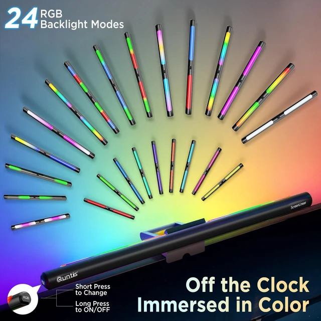 Alt view image 5 of 7 - Monitor Light Bar 15.7 Inch, Eye Care Dual Light with 24 RGB Modes | 9 Static & 15 Dynamic Backlight, Up to 900 Lux Glare-Free Front Light, Ra95 Eye Care for WFH, Gaming, Desk Lamp for Dorm