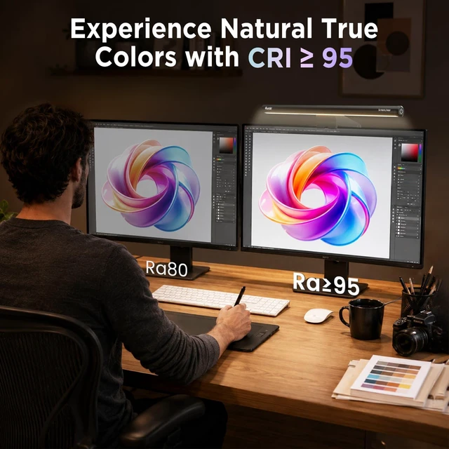 Alt view image 6 of 7 - Monitor Light Bar 15.7 Inch, Eye Care Dual Light with 24 RGB Modes | 9 Static & 15 Dynamic Backlight, Up to 900 Lux Glare-Free Front Light, Ra95 Eye Care for WFH, Gaming, Desk Lamp for Dorm