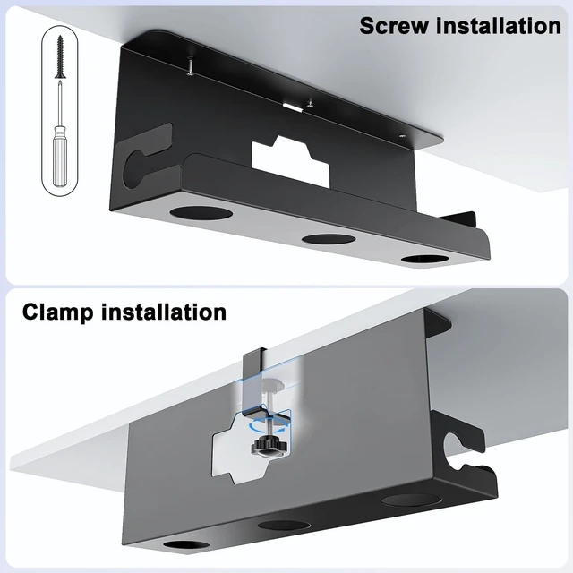 Alt view image 2 of 7 - 2 Pack Under Desk Cable Management Tray, 32.2" Steel Cord Organizer, Black | Clip-on and Screw-Mount Desk Organizer Under Desk Storage Cable Management Box