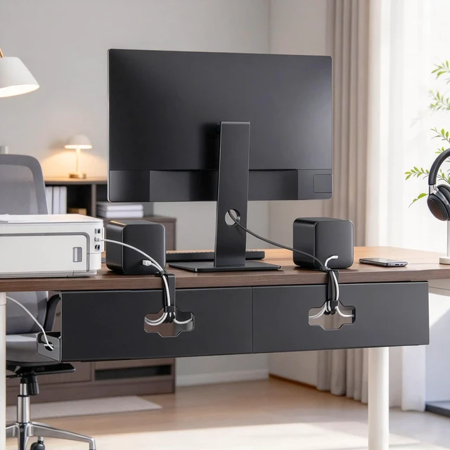 Alt view image 4 of 7 - 2 Pack Under Desk Cable Management Tray, 32.2" Steel Cord Organizer, Black | Clip-on and Screw-Mount Desk Organizer Under Desk Storage Cable Management Box