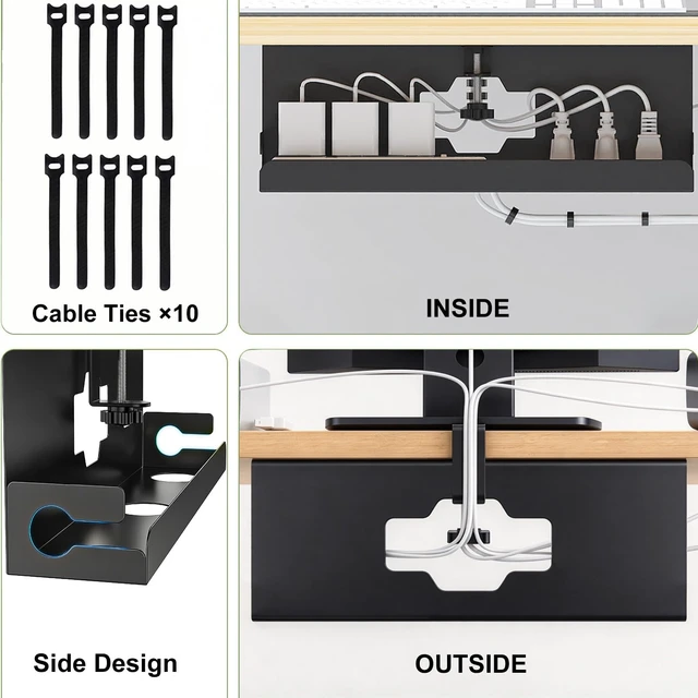 Alt view image 6 of 7 - 2 Pack Under Desk Cable Management Tray, 32.2" Steel Cord Organizer, Black | Clip-on and Screw-Mount Desk Organizer Under Desk Storage Cable Management Box
