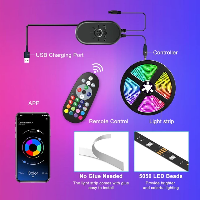 Alt view image 6 of 6 - LED Lights for TV, 13.2ft TV LED Backlight for 32-65 Inch, RGB LED Strip Lights Behind TV, APP Remote Control Music Sync TV Led Lights for Bedroom