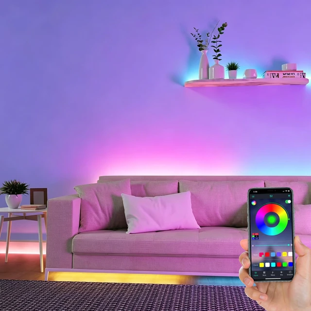 Alt view image 5 of 7 - Waterproof Battery Powered 6.6ft RGB LED Strip Lights, with 44-Key Remote and APP Control & Music Sync Mode, Color Changing Smart Light Strip for Dorm TV Backlight Bedroom Party Decor