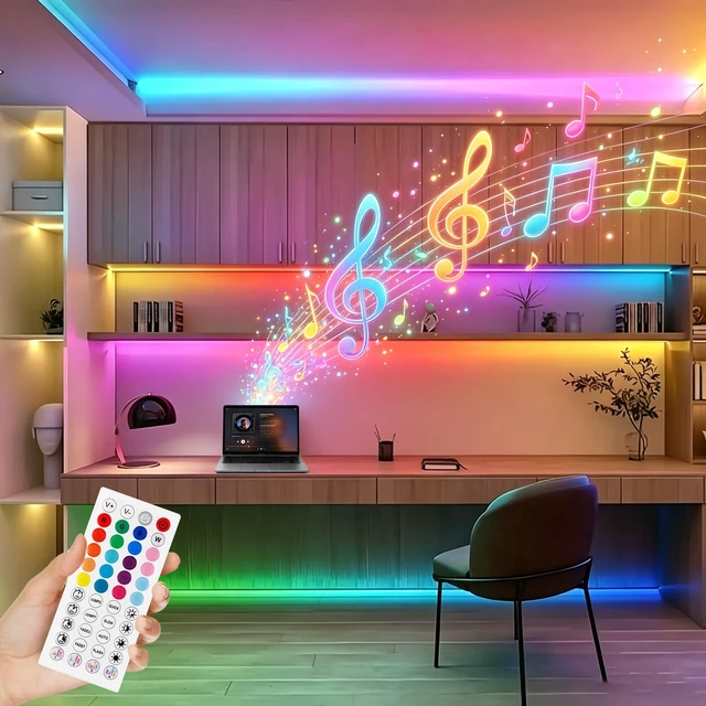 Alt view image 3 of 7 - Waterproof Battery Powered 6.6ft RGB LED Strip Lights, with 44-Key Remote and APP Control & Music Sync Mode, Color Changing Smart Light Strip for Dorm TV Backlight Bedroom Party Decor