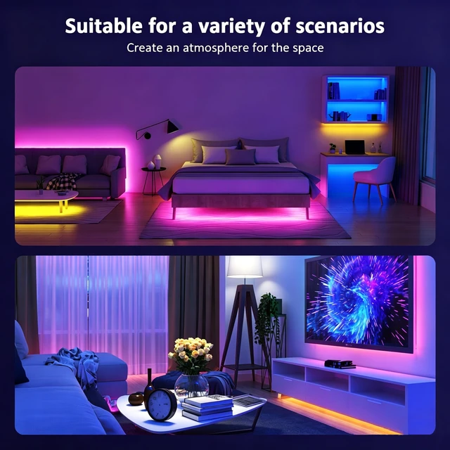 Alt view image 7 of 7 - Waterproof Battery Powered 6.6ft RGB LED Strip Lights, with 44-Key Remote and APP Control & Music Sync Mode, Color Changing Smart Light Strip for Dorm TV Backlight Bedroom Party Decor
