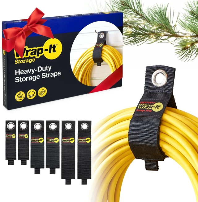 Main image of Heavy-Duty Wrap-It Storage Straps - Assorted 6-Pack | Garage Storage Extension Cord Organizer Cable Straps and Yard Cord Storage for Hose Organizer, Tools, RV Accessories