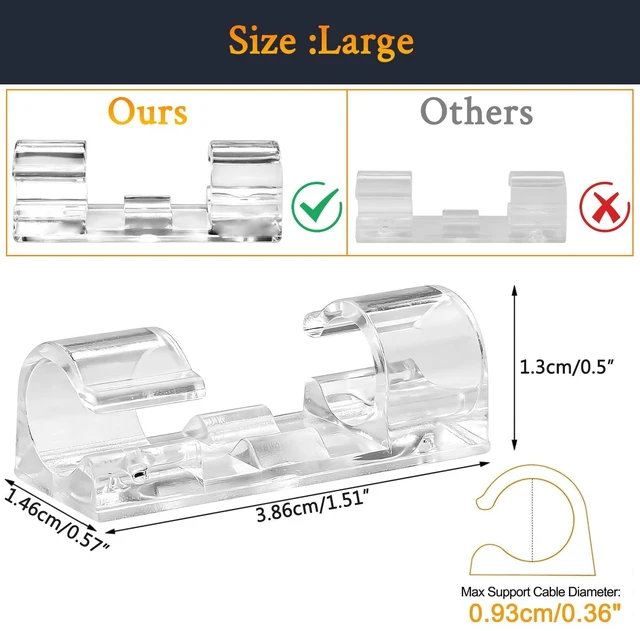 Alt view image 3 of 7 - 50 Pcs Self Adhesive Cable Management Clips, Cable Organizers Sticky Wire Clips Cord Holder for TV PC Laptop Ethernet Cable Desktop Home Office (Transparent)