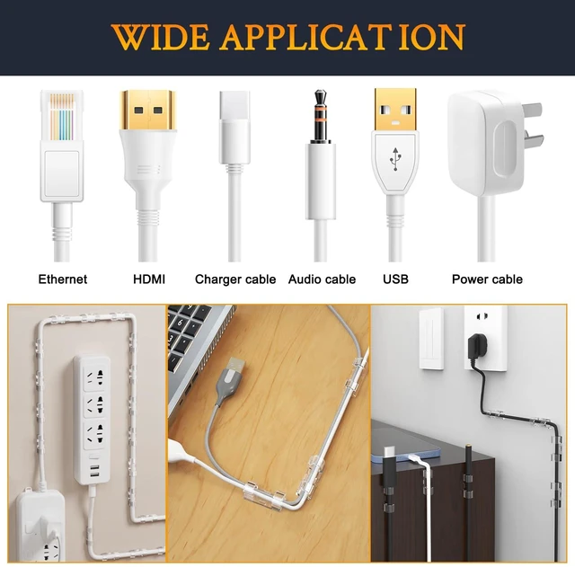 Alt view image 5 of 7 - 50 Pcs Self Adhesive Cable Management Clips, Cable Organizers Sticky Wire Clips Cord Holder for TV PC Laptop Ethernet Cable Desktop Home Office (Transparent)
