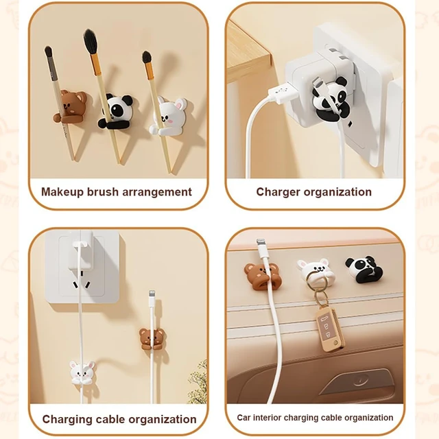 Alt view image 5 of 6 - 6pcs Cute Animal Cable Organizer Adorable Panda Rabbit Bear Shaped Cable Clips Desk Cable Management Cord Holder for Nightstand Headphones Chargers USB Cables