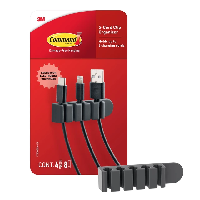 Main image of 5-Cord Clip Organizer, Black, 4 Clips, 8 Medium Strips | Cord Clip Organizer For Cable Mnagement, Keeps Electronic Cords Hidden, Good For Gaming Setups, Damage Free Cord Organizing