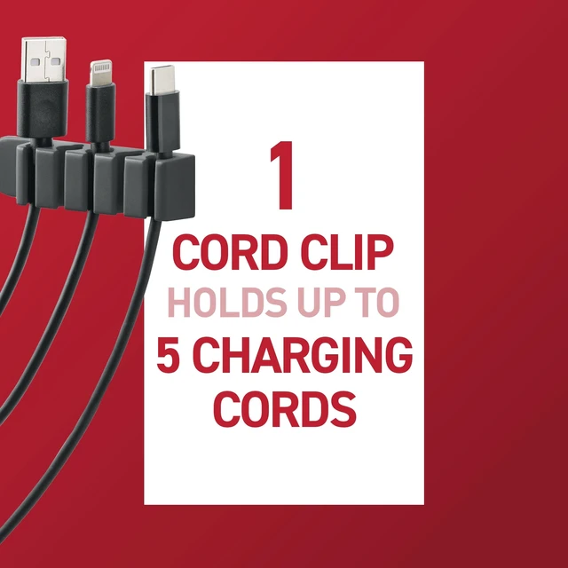 Alt view image 3 of 7 - 5-Cord Clip Organizer, Black, 4 Clips, 8 Medium Strips | Cord Clip Organizer For Cable Mnagement, Keeps Electronic Cords Hidden, Good For Gaming Setups, Damage Free Cord Organizing