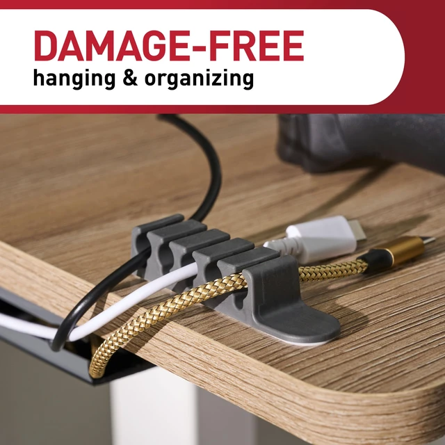 Alt view image 5 of 7 - 5-Cord Clip Organizer, Black, 4 Clips, 8 Medium Strips | Cord Clip Organizer For Cable Mnagement, Keeps Electronic Cords Hidden, Good For Gaming Setups, Damage Free Cord Organizing