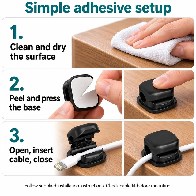 Alt view image 6 of 6 - Magnetic Cable Clips, 8 Pack Adhesive Cord Holder for Desk and Nightstand, Cable Organizer for Phone Charger, USB and Charging Cords, Black