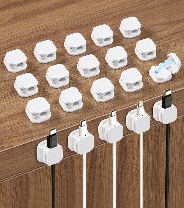 Main image of Magnetic Cable Clips 20 Pack, Self-Adhesive Cord Holders for Desk and Nightstand Under Desk Cable Management Organizer with No Residue Removal for Home Office, Car, Wall