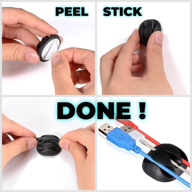 Alt view image 5 of 7 - 16PCS Black Cable Clips, Self Adhesive Cord Holder Cord Organizer | Residue-Free Strong Adhesive Easy Install, Keeps Charger Headphone Cord Clutter-Free for Home Office Desk Car Nightstand Wall