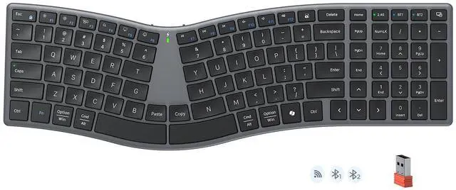 Main image of Wireless Ergonomic Keyboard, Split S-Curve, Bluetooth & 2.4G, Black