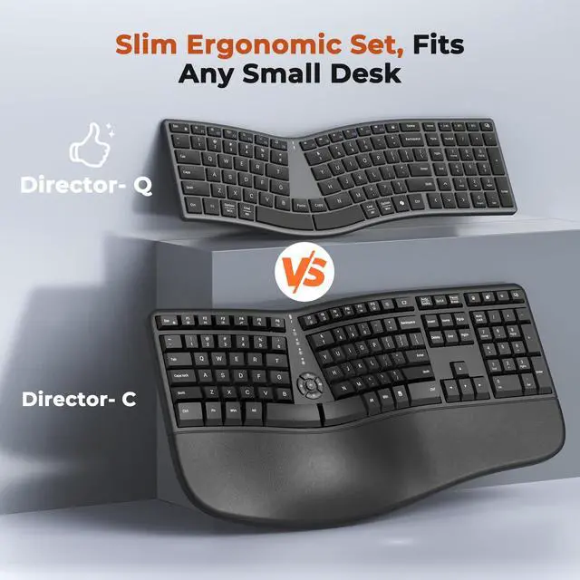 Alt view image 2 of 7 - Wireless Ergonomic Keyboard, Split S-Curve, Bluetooth & 2.4G, Black