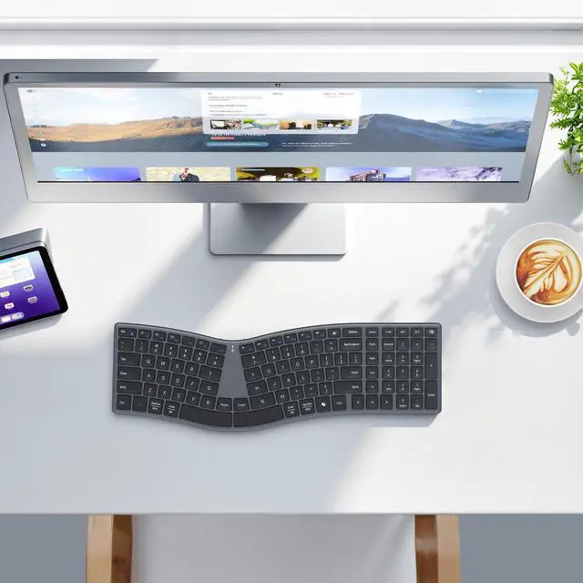 Alt view image 7 of 7 - Wireless Ergonomic Keyboard, Split S-Curve, Bluetooth & 2.4G, Black