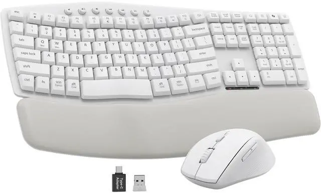 Main image of White Wireless Keyboard and Mouse Combo for MacBook & Windows, 30dB Quiet Ergonomic Keyboard Set with Wave Keys & Soft Palm Rest, Silent Typing, Dual-System Switch, Ideal for Home OfficeSablute