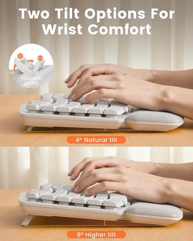 Alt view image 4 of 7 - White Wireless Keyboard and Mouse Combo for MacBook & Windows, 30dB Quiet Ergonomic Keyboard Set with Wave Keys & Soft Palm Rest, Silent Typing, Dual-System Switch, Ideal for Home OfficeSablute