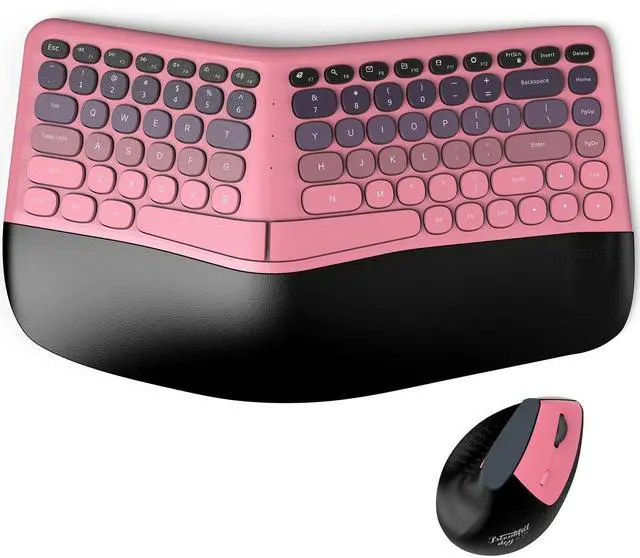 Main image of Wireless Ergonomic Keyboard and Mouse Combo, Split Curved Keyboard with Wrist Rest, Vertical Mouse, 2.4G, for PC Laptop Desktop Mac- Pink Gradient Colorful