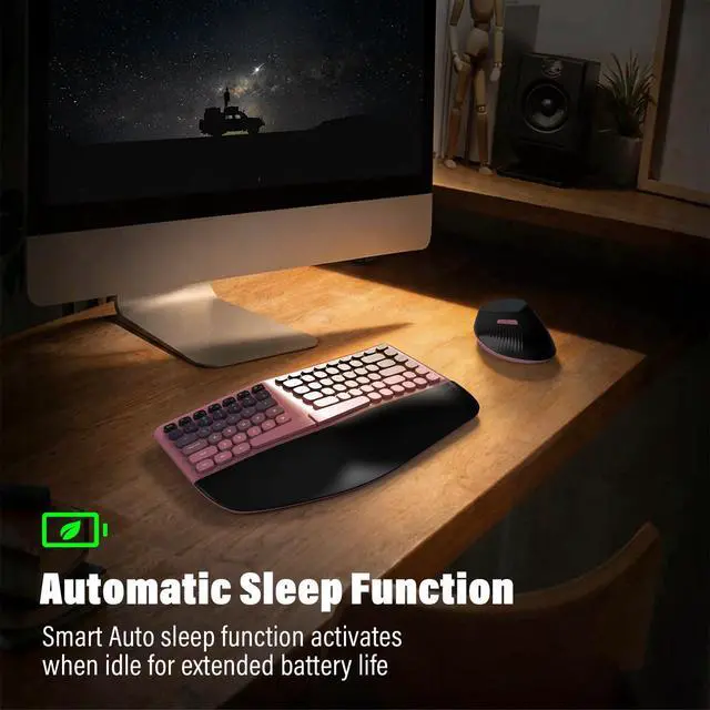 Alt view image 4 of 7 - Wireless Ergonomic Keyboard and Mouse Combo, Split Curved Keyboard with Wrist Rest, Vertical Mouse, 2.4G, for PC Laptop Desktop Mac- Pink Gradient Colorful