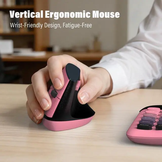 Alt view image 3 of 7 - Wireless Ergonomic Keyboard and Mouse Combo, Split Curved Keyboard with Wrist Rest, Vertical Mouse, 2.4G, for PC Laptop Desktop Mac- Pink Gradient Colorful
