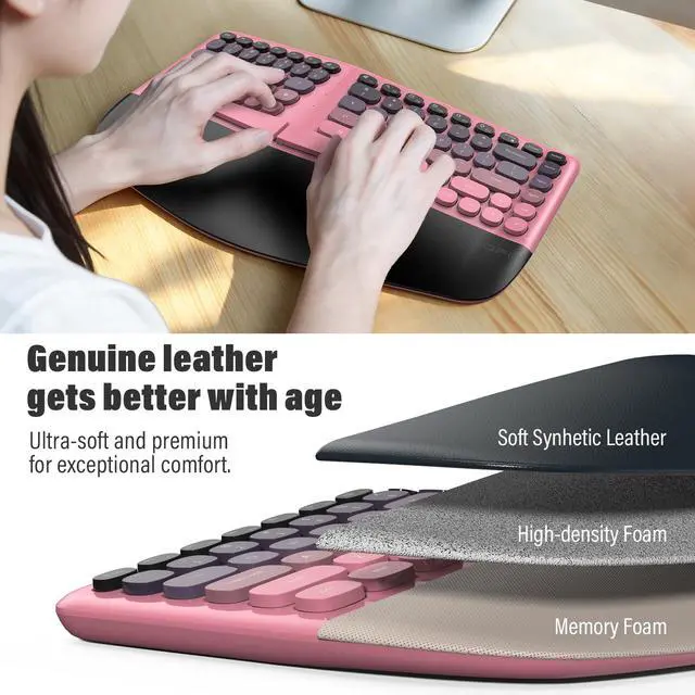 Alt view image 5 of 7 - Wireless Ergonomic Keyboard and Mouse Combo, Split Curved Keyboard with Wrist Rest, Vertical Mouse, 2.4G, for PC Laptop Desktop Mac- Pink Gradient Colorful