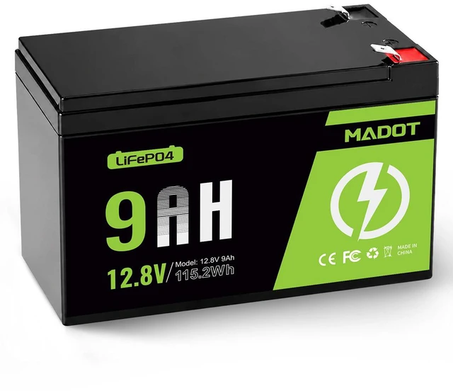 Main image of MADOT 12V 9Ah LiFePO4 Battery with BMS, 2000+ Cycles