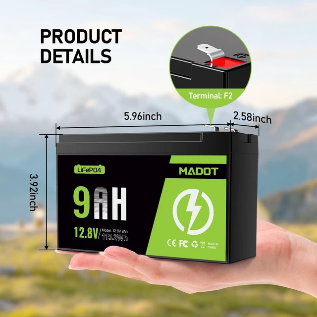 Alt view image 4 of 4 - MADOT 12V 9Ah LiFePO4 Battery with BMS, 2000+ Cycles