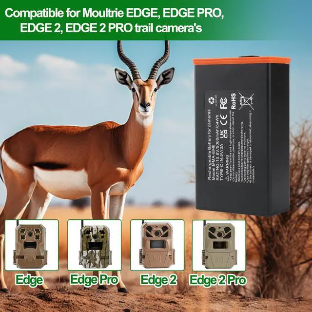 Alt view image 3 of 7 - 4 Pack Replacement Battery for Moultrie Edge Trail Cameras, 5000mAh High Capacity Rechargeable Compatible with Moultrie Edge, Edge PRO, Edge 2 & PRO etc, Long-Lasting Power Supply
