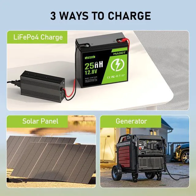 Alt view image 3 of 5 - MADOT 12V 25AH LiFePO4 Battery 320Wh BMS 3000+ Cycles for UPS/Alarm