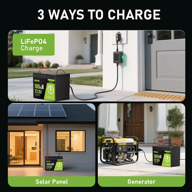 Alt view image 3 of 7 - MADOT 12V 100Ah LiFePO4 Battery, Smart BMS & Low Temp Cut-Off, Lithium 1280Wh 5000 Cycles, Lightweight Replacement for RV, Solar, Marine, Home Backup, Trolling Motor, Off-Grid