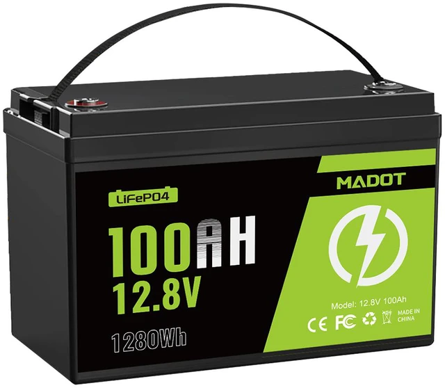 Main image of MADOT 12V 100Ah LiFePO4 Battery, 1280Wh Lithium Battery Group 31 Smart 100A BMS, 5000+ Deep Cycles, Low Temp Protection Lightweight Max 4P4S 1280Wh for Trolling Motor, RVs, Marine, Off-Grid