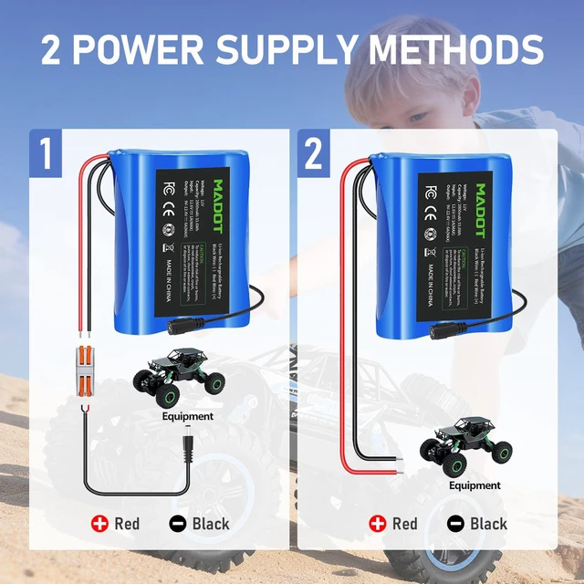Alt view image 6 of 6 - MADOT 2V 2800mAh Rechargeable Li-ion Battery Pack with Charger, Bare Leads Wire Lithium Replacement Batteries for DIY, RC Car, LED Light Strip, Power Tool Accessories & 12V Devices