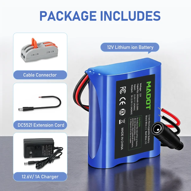 Alt view image 6 of 6 - 2-Pack 12V 2800mAh Rechargeable Li-ion Battery Packs, with Charger & Bare Leads Wire, Replacement for RC Car, DIY Project Power Tool Accessories