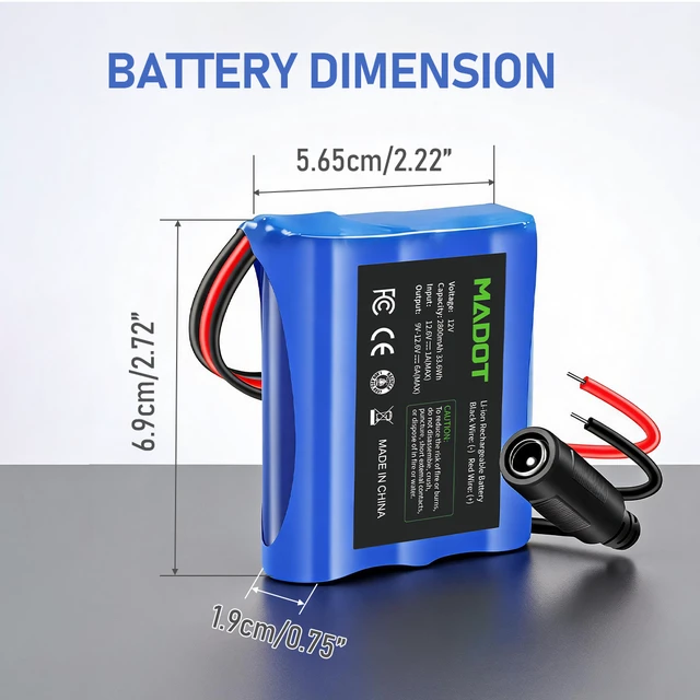 Alt view image 3 of 6 - 2-Pack 12V 2800mAh Rechargeable Li-ion Battery Packs, with Charger & Bare Leads Wire, Replacement for RC Car, DIY Project Power Tool Accessories