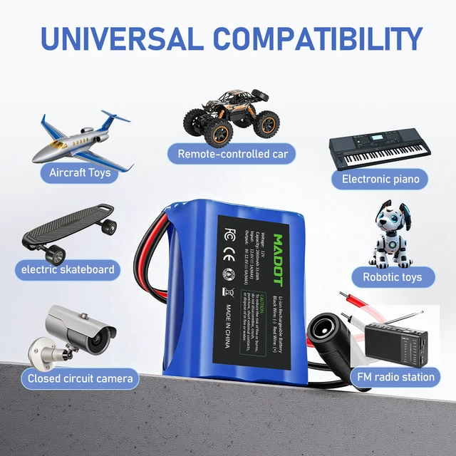 Alt view image 5 of 6 - 2-Pack 12V 2800mAh Rechargeable Li-ion Battery Packs, with Charger & Bare Leads Wire, Replacement for RC Car, DIY Project Power Tool Accessories