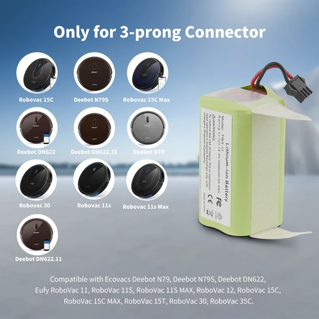 Alt view image 2 of 7 - 3500mAh Replacement Battery for Eufy RoboVac 11s, 11 30 15C 15T 12 35C, Ecovacs Deebot N79 N79S DN622, Goovi F007C D380 D382, Amarey A800 A900