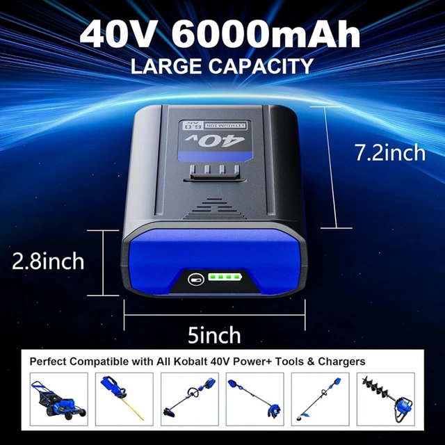 Alt view image 4 of 7 - MADOT 6000mAh Replacement for Kobalt 40V Battery KB-540-06 KB440-06 KB240-06 KB2540C-06 KB640-03 Cordless Power Tool Battery