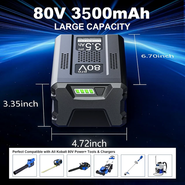 Alt view image 4 of 7 - 3.5Ah Lithium-ion Battery Replacement for Kobalt 80V Max Battery 3500mAh Compatible with Kobalt 80 Volt Cordless Power Tools KB2580-06 KB680-06 KB580-06 KB280-06