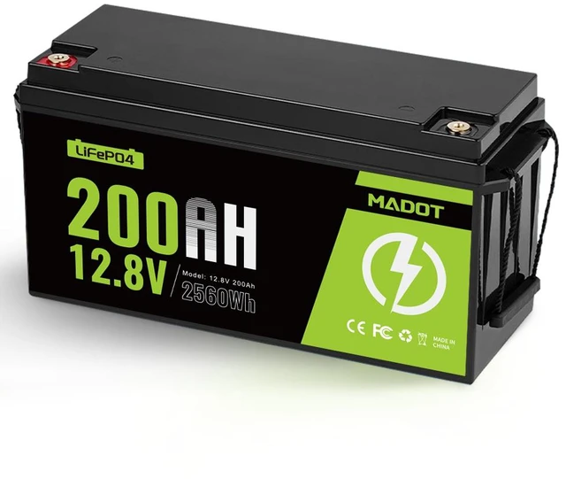 Main image of MADOT 12V 200Ah LiFePO4 Lithium Battery Built-in BMS 15000+ Deep Cycle 2560Wh Low Temp Protection Lithium Batteries for RV Camping Marine Solar Trolling Motors Off-Grid