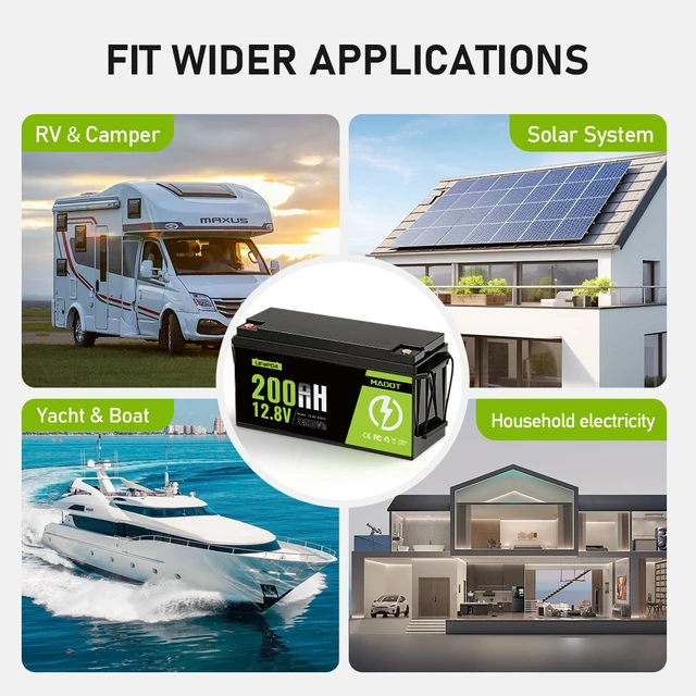 Alt view image 5 of 6 - MADOT 12V 200Ah LiFePO4 Lithium Battery Built-in BMS 15000+ Deep Cycle 2560Wh Low Temp Protection Lithium Batteries for RV Camping Marine Solar Trolling Motors Off-Grid